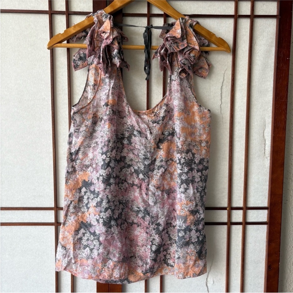 Banana Republic Matte Silk Floral Sleeveless Top with Bow- Fringe Details - Picture 7 of 8